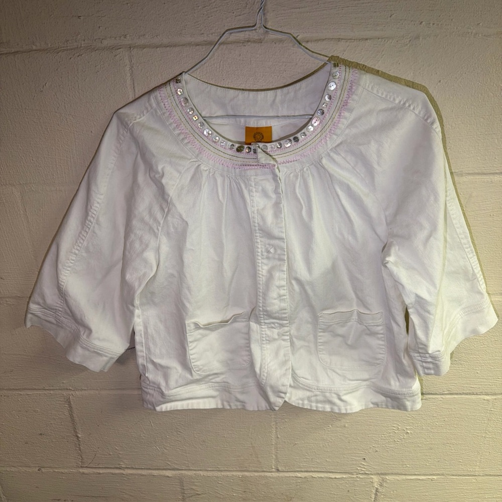 Vintage Ruby Rd White Denim Sequin Embroidery Cropped Women’s/ Grandma Size 12‎
